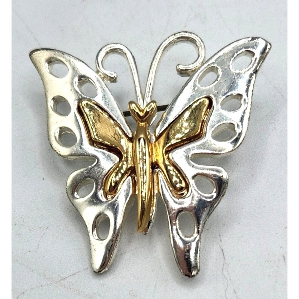 Vintage Allison Reed Signed Two Tone Butterfly Brooch 1.75"x1.5"